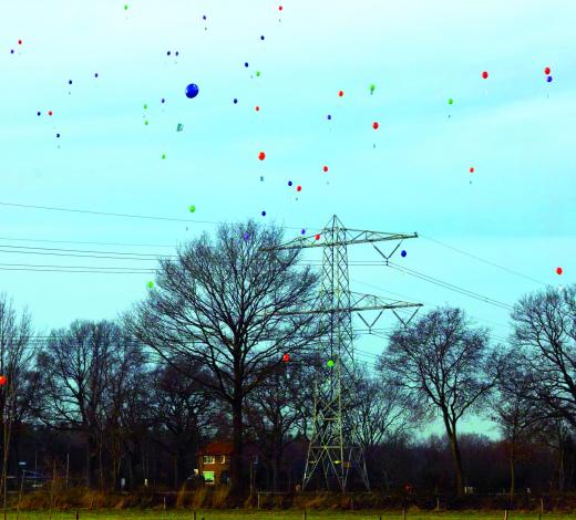 Ballonnen zoeken hun weg over de Melderslo